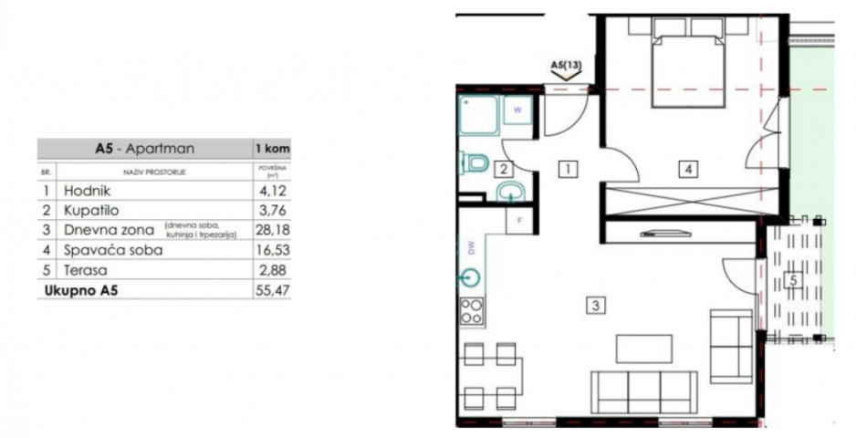 Complex in Bečići, just 700 m away from the sea; One bedroom apartment 56 m2