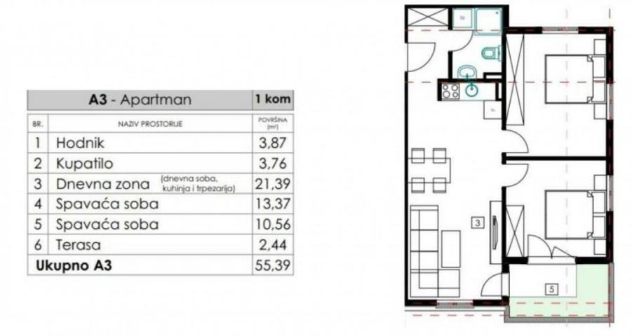 Complex in Bečići, just 700 m away from the sea; Two bedroom apartment 59 m2