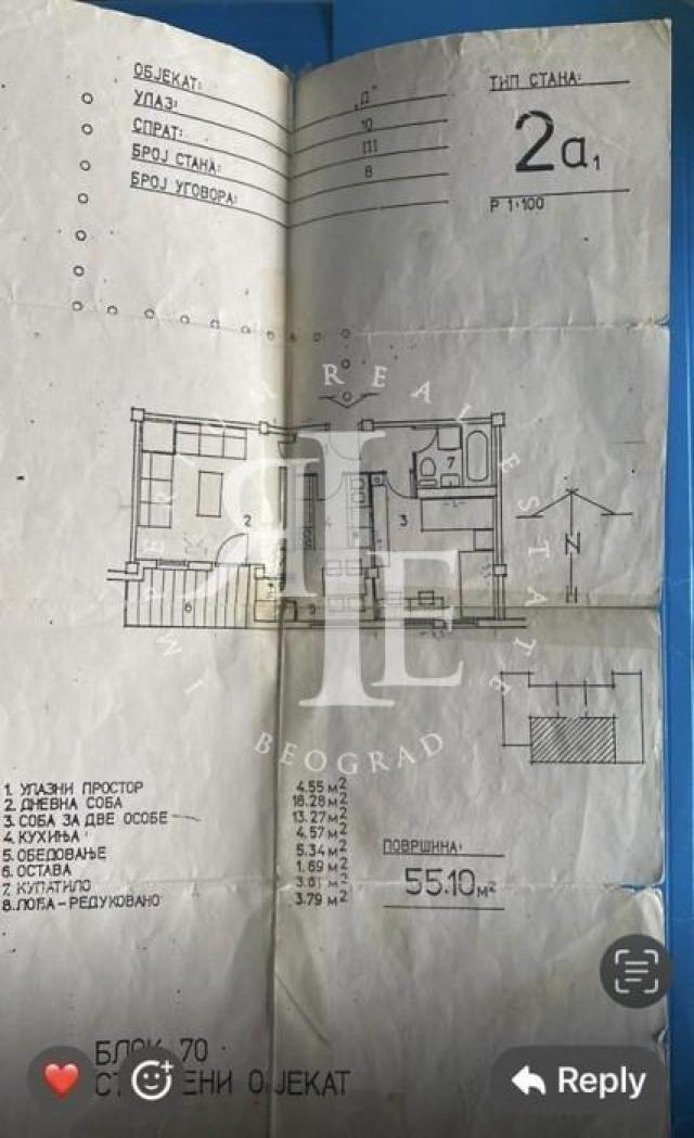 Beograd, Novi Beograd, Blok 70, Jurija Gagarina, namešten 1, 5, 55+L(4m2), bele četvorospratnice