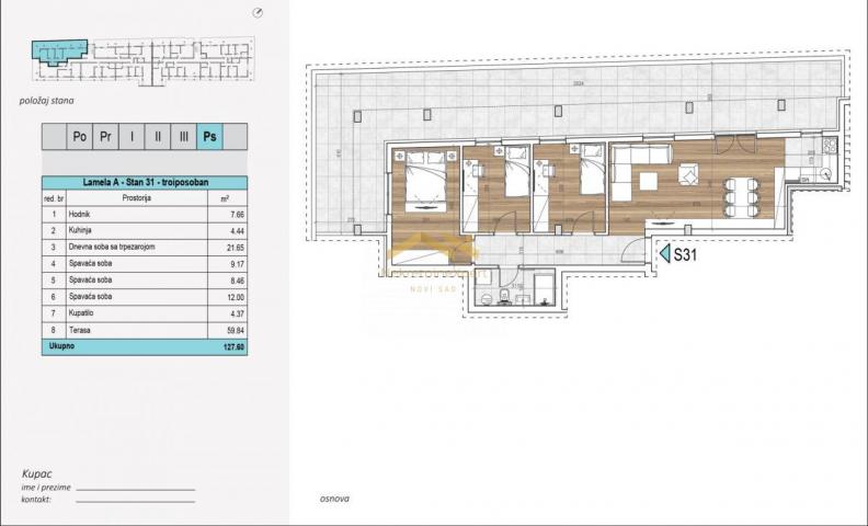 Trosoban stan sa terasom od 60m2!