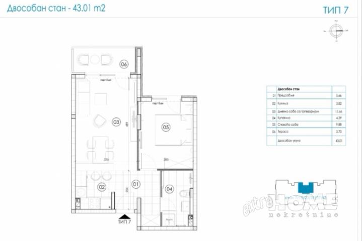 Ledine, Expo Residence, 2. 0s, 43m2, NOVOGRADNJA, BEZ PROVIZIJE