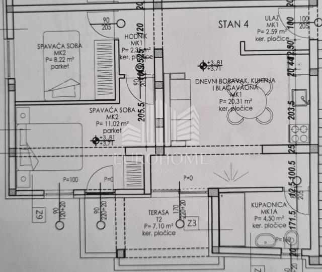 Ploča, Zadar, novogradnja, 2-sobni stan, 60m2+PM, pogled 