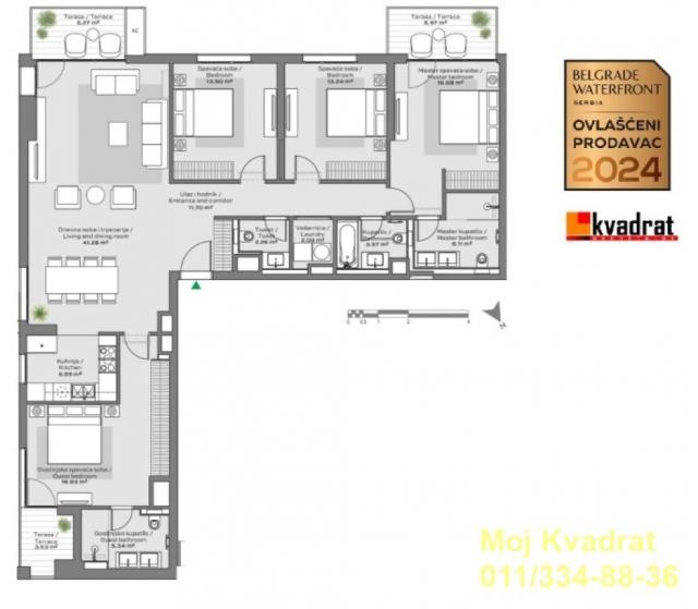 Savski venac, Beograd na vodi - BW King's Park Residence, 157m2 - trostrano orijentisan - BEZ PROVIZ