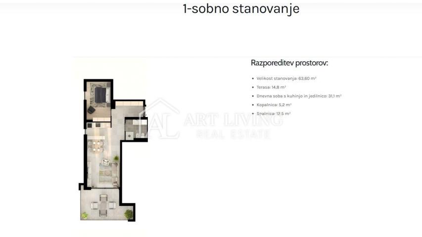 Istrien, Umag - NEU GEBAUT - moderne Einzimmerwohnung im dritten Stock mit Meerblick