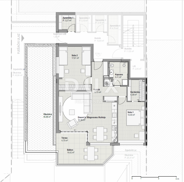 COSTABELLA, BIVIO, KANTRIDA – exklusive Wohnung 101,87 m2 im Erdgeschoss, 100 m vom Meer entfernt, s