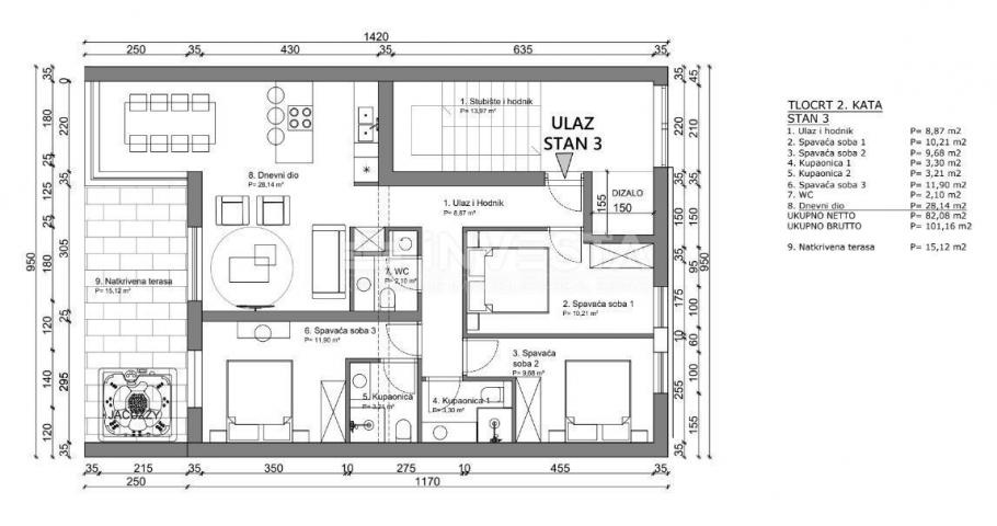 Appartement Poreč, 101,16m2