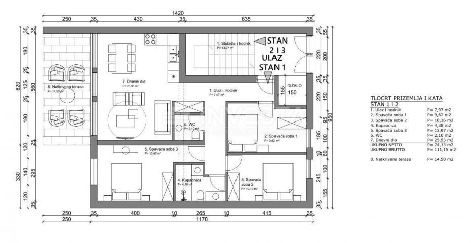 Poreč, geräumige Wohnung im 1. Stock eines neuen Gebäudes, 3 Schlafzimmer