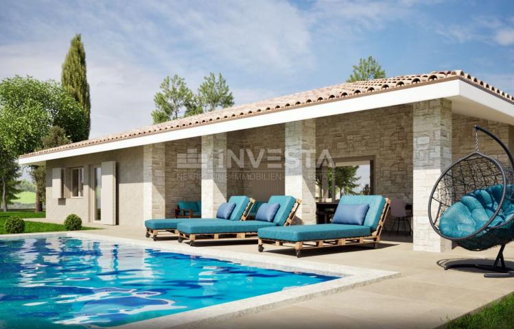 Surroundings of Poreč, one-story house with 4 rooms and a swimming pool with a view of the olive gro