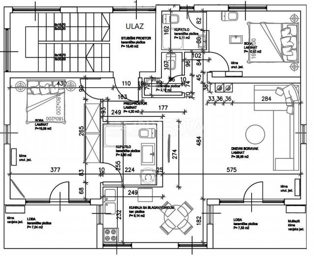 Pula, Neubauwohnung, 2. Stock, 95 m2, 2 Schlafzimmer + 2 Badezimmer + WC + Garten + Parkplatz