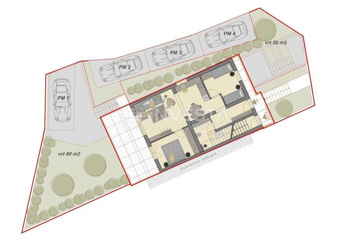 Fazana, Wohnung in einem Gebäude 74,80 m2, 2 Schlafzimmer + Wohnzimmer, 450 m vom Meer entfernt