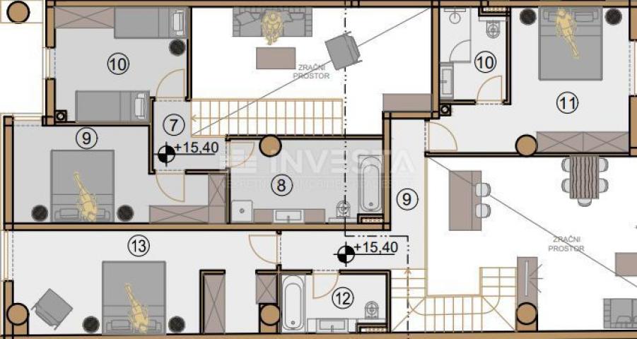 Pula, Centar, dvoetažni stan na 4. katu 166, 02 m2, 4SS+DB, novogradnja