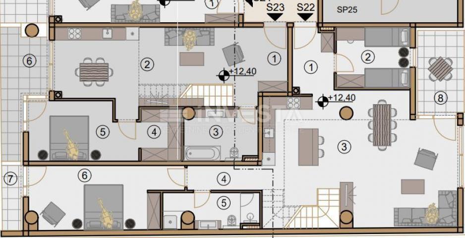 Pula, Zentrum, Maisonette-Wohnung im 4. Stock 166,02 m2, 4 Schlafzimmer + Wohnzimmer, Neubau