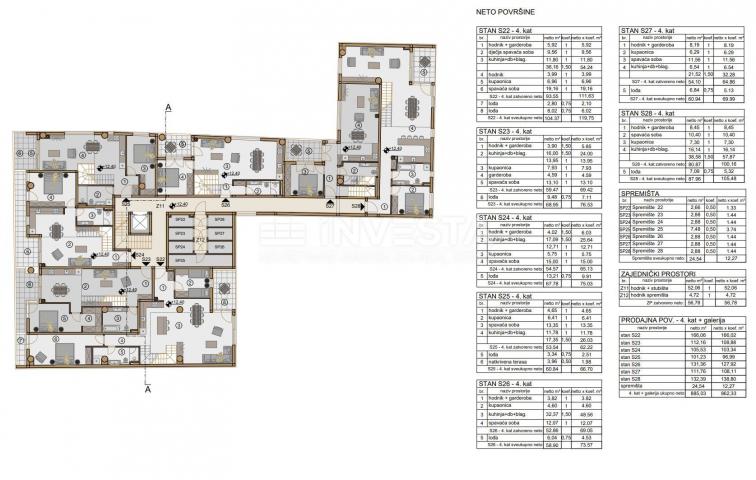 Pula, Centar, dvoetažni stan na 4. katu 166, 02 m2, 4SS+DB, novogradnja