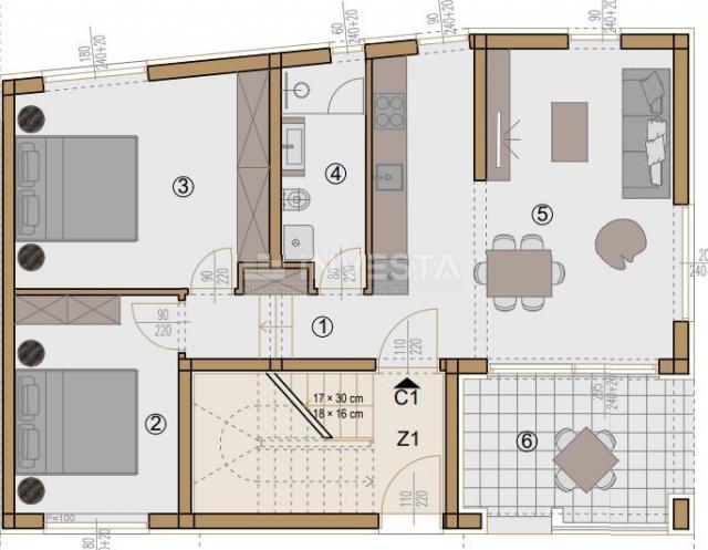 Medulin, Erdgeschosswohnung mit Garten 81,21 m2, Neubau, 200 m vom Meer entfernt