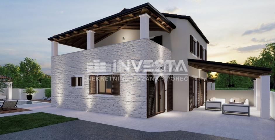 Poreč area, modern semi-detached villa with pool and sea view