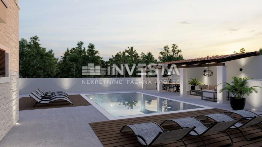 Poreč area, modern semi-detached villa with pool and sea view