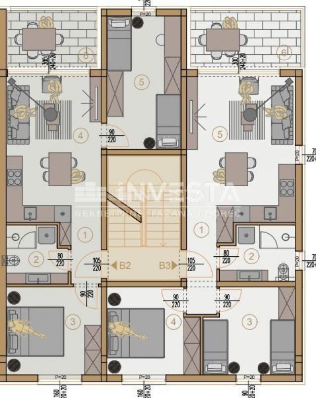 Šijana, Zweizimmerwohnung im 1. Stock eines Neubaus mit Parkplatz