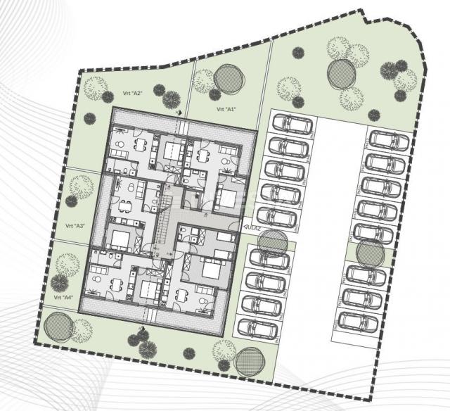 Pula area, two-room apartment on the ground floor of a new building, 2 parking spaces