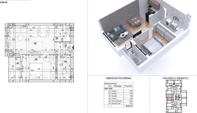 NOVI SAD - PODBARA - 45. 34 m2