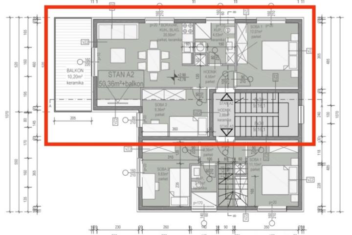 Zadar, Vir – Apartman A2 na prvom katu od 52, 91 m2 s pogledom na more