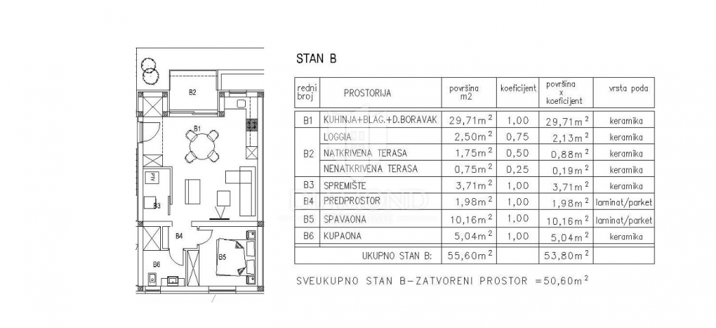 Wohnung Žminj, 53,80m2