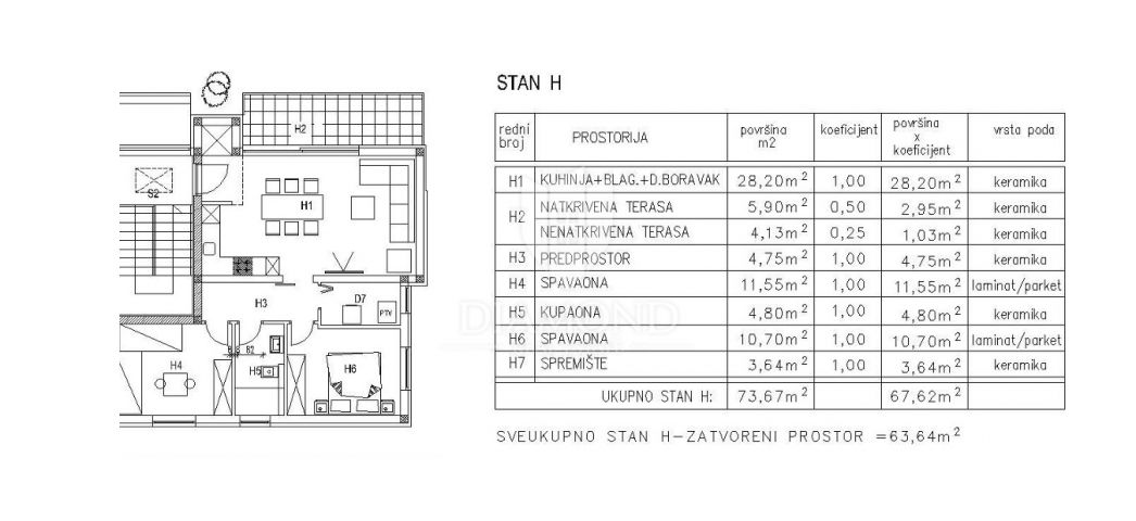 Wohnung Žminj, 67,62m2