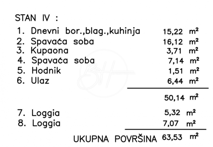 Stan s dvije spavaće sobe, 66. 53 m2, novogradnja