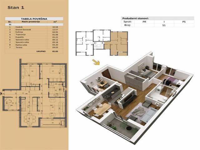 Prodajemo trosoban stan u izgradnji, 59m2, Surčin, Krušedolska 