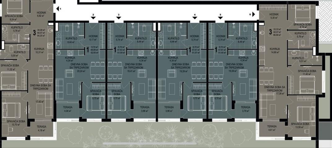 Jednosoban stan 52m2 u novom luksuznom stambenom kompleksu u izgradnji u Bečićima, bez poreza, 200 m