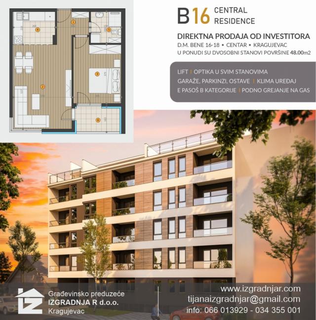 Direktna prodaja stana u izgradnji - Beneova br. 16 i 18-CENTAR KRAGUJEVCA