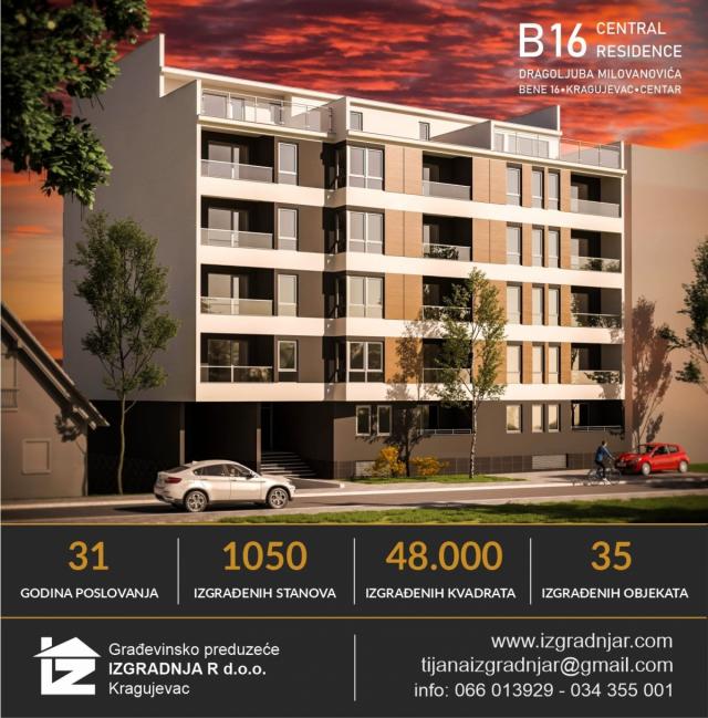 Direktna prodaja stana u izgradnji - Beneova br. 16 i 18-CENTAR KRAGUJEVCA