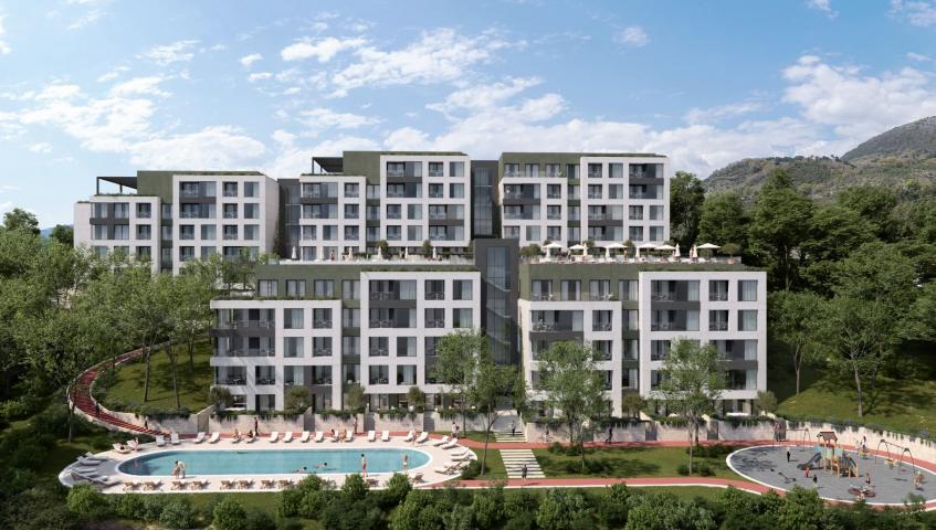 Jednosoban stan (44.92m² + 23.04m2 terase) u novom kompleksu sa bazenom – Tivat, Mrčevac