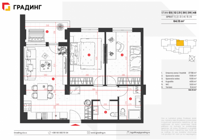 Trosoban stan od 64. 13 m² u izgradnji – Lepenički cvet, Kragujevac