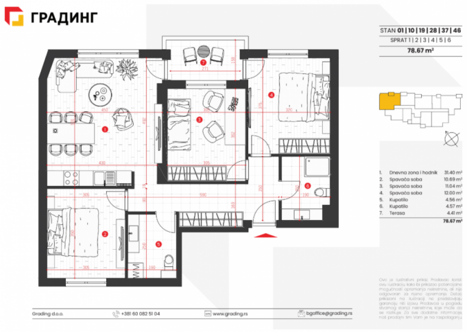 Četvorosoban stan od 78. 67 m² u izgradnji – Lepenički cvet, Kragujevac