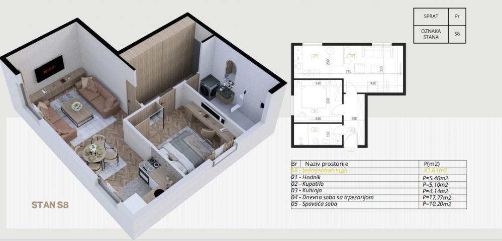Jednosoban stan 59.10m2 u novogradnji – Budva, Potkošljun