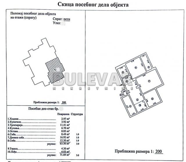 Trosoban, Duvanište, peti sprat, lift