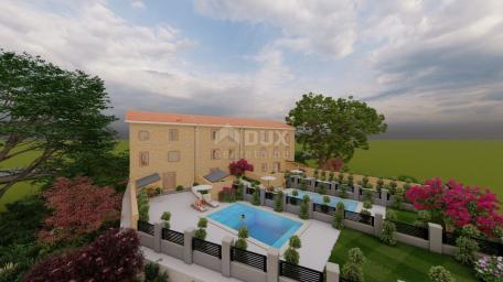 ISTRIA, JURŠIĆI - Stone terraced house with pool + apartment, new construction