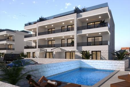Zadar, Privlaka, novogradnja, luksuzni apartmanu u prizemlju s vrtom NKP, 86. 45 m2