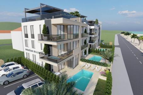 Zadar, Sukošan, penthouse s krovnom terasom, prvi red uz more, NKP  132, 32m2