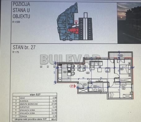 Stan na trećem spratu u ekskluzivnoj zoni 68. 41 m2, u izgradnji