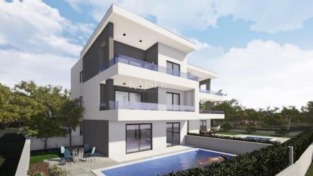 Malinska, Insel Krk - Wohnung 110m² mit Pool und Meerblick