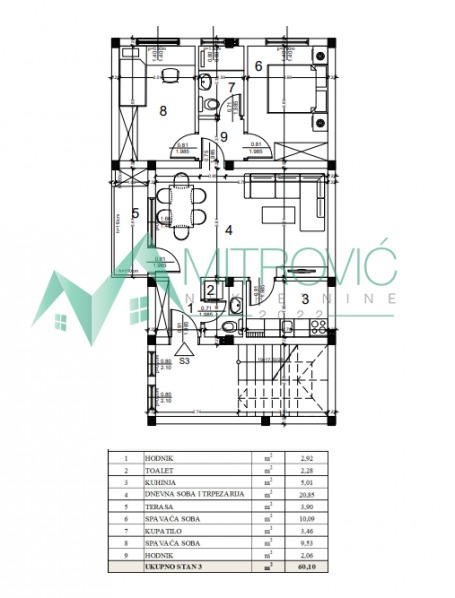 Novi Sad, Adice - Trosoban stan, 60 m2 