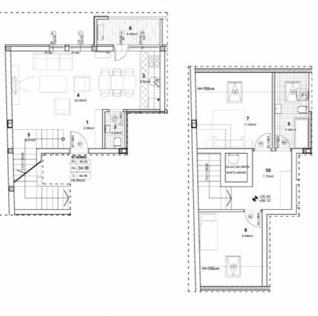 NOVO NASELJE, 78 m2, Trosoban-Duplex sa PDV