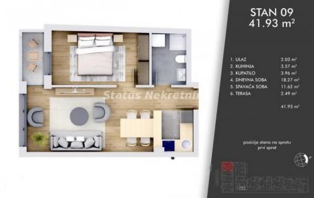 Centar-Idealan Dvosoban stan 42 m2 u Izgradnji-povraćaj PDV-a-065/385 8880