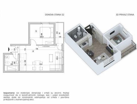 Novogradnja u Adicama – Dvoiposoban stan, 42m², Potkrovlje, Terasa