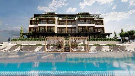 Studio with a garden and terrace in a new complex with a swimming pool in the Bay of Kotor